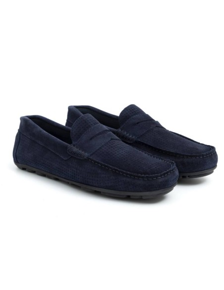 Mocasín de ante patrón grabado color azul SETUN-NAVY