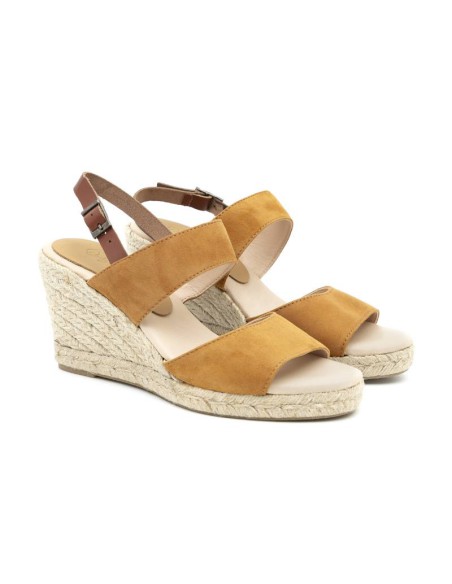 light brown suede and plain leather espadrilles for women W-AHINOA-CUERO