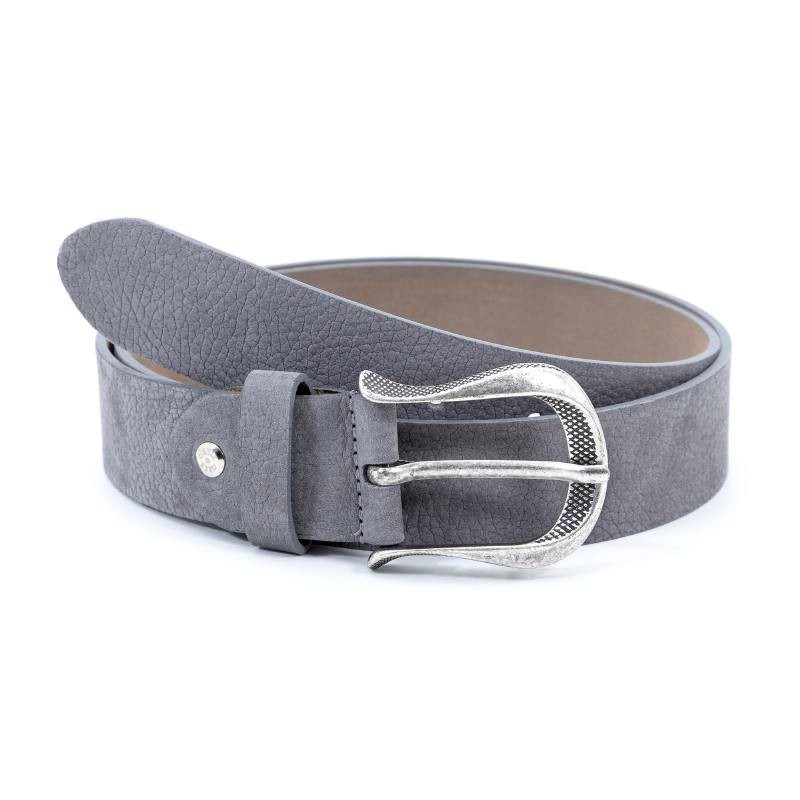 grey leather women's belt WB-NORSE-GREY