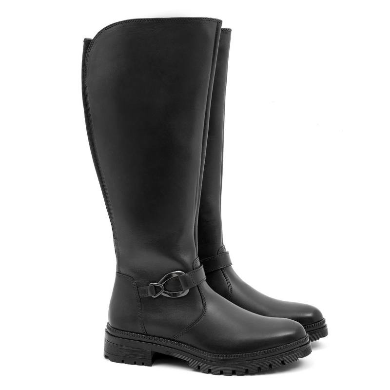 Botas de mujer de piel con aplique metálico color negro W-NABUMAN-NEGRO