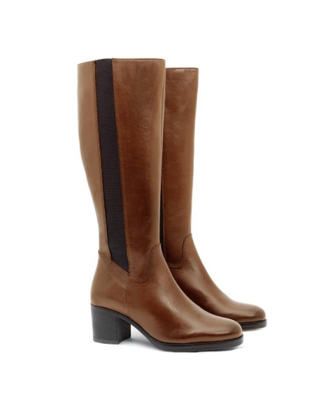 Botas de mujer de piel difuminado color cuero W-NADIRMEN-CUERO