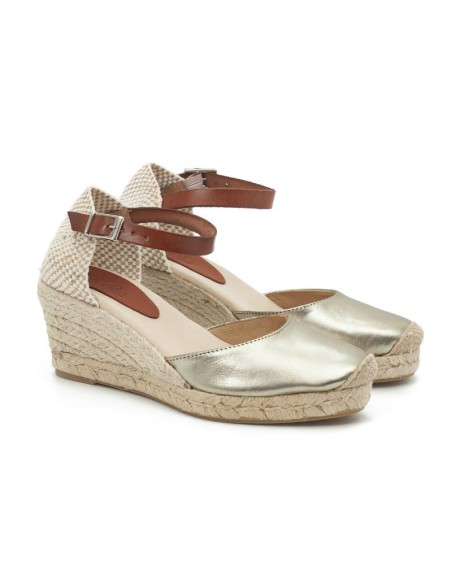 white suede and plain leather espadrilles for women W-NATANA-CHAMPAGNE