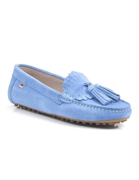 Mocasines de mujer de ante con borlas color azul W-SICASOR-AZULMEN