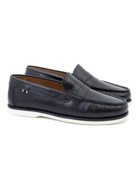 black leather boat shoes CR-23056-BLACK