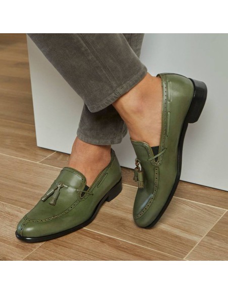 Mocassin de peau vert LUDEN-FORESTA