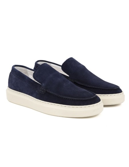 Mocasín de piel con antifaz color azul