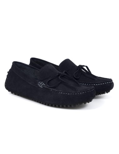 Mocasín de ante con lazo color azul