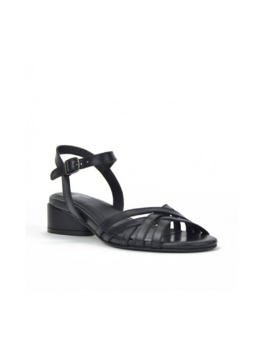 black leather women's sandals CRW-24510-NEGRO