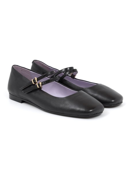black leather Ballerina shoes W-DENISE-BLACK