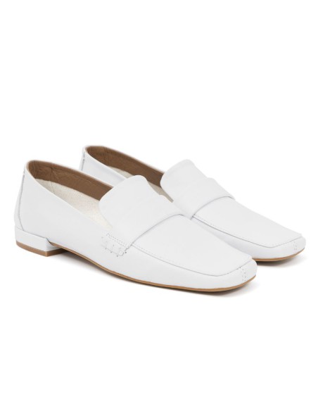 white leather women's mocassins W-GALAMEN-WHITE