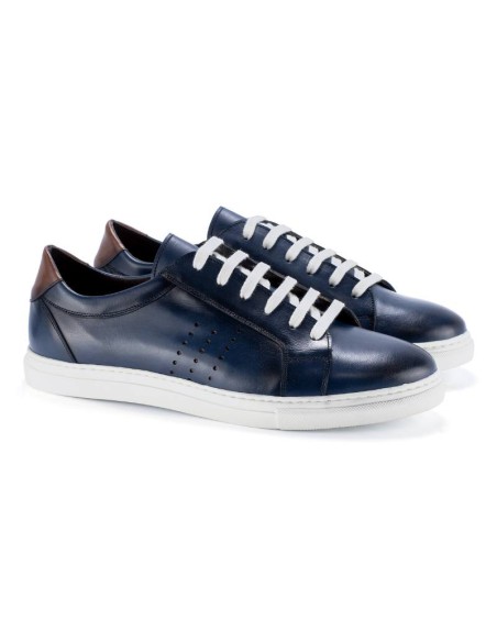 baskets en cuir bleu DELABY-NAVY