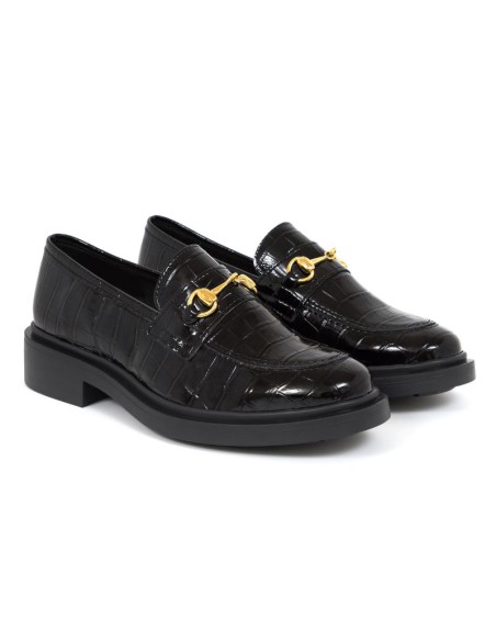 black leather women's mocassins W-DICROCK-BLACK