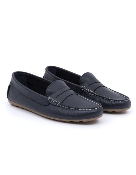 femmes mocassins en cuir bleu W-LIMA-BLUE