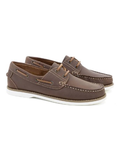 brown leather boat shoes OLMAN-BROWN