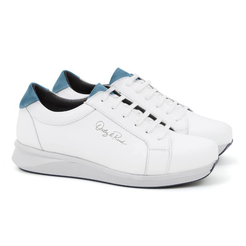 white leather Women's sport shoe W-LOREED-BLANCO-AQUA