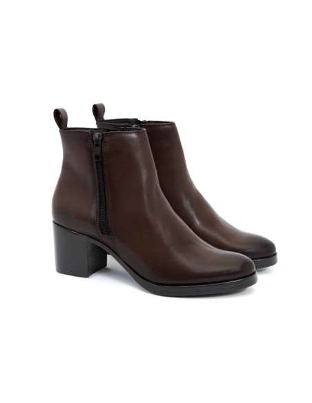 brown leather women's ankle boots W-NICTER-MARRON