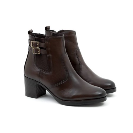 brown leather women's ankle boots W-PRIOCHE-CAFE